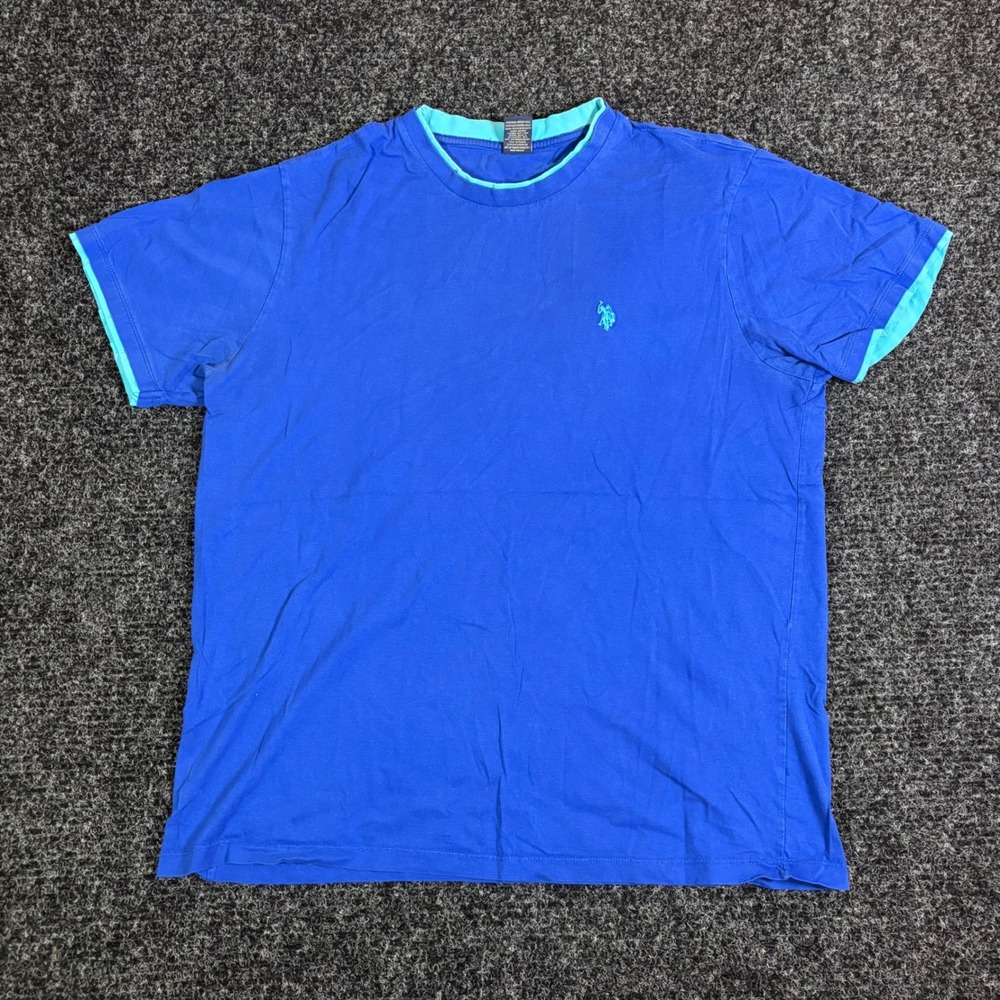US Polo Assn Mens XL T-Shirt Royal Blue Double Lined Y2K Cotton Short Sleeve Tee